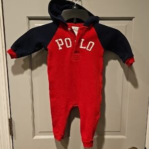 VINTAGE Polo Ralph Lauren Kids Baby Red Navy Sweatsuit One Piece 9 Month Jumper